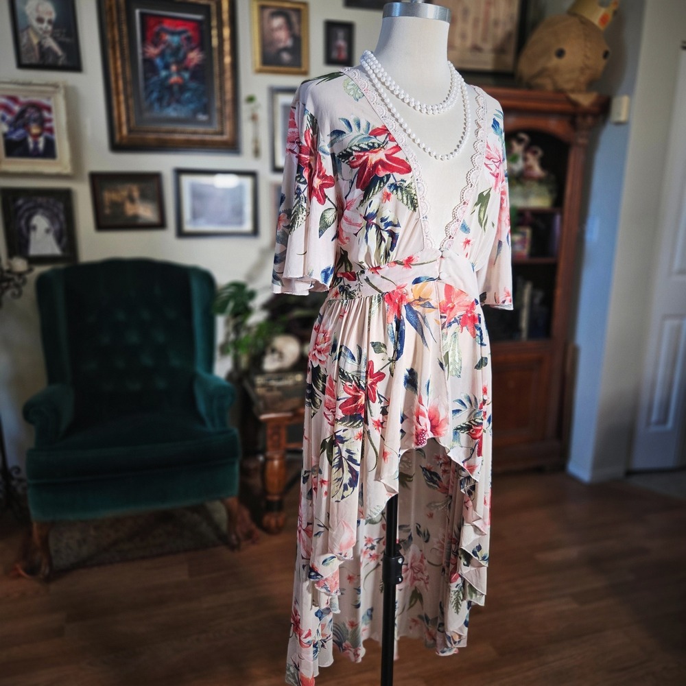 LIFE Love is for Eternity Floral Print High‎ Low Boho Fairy Dress Women's M